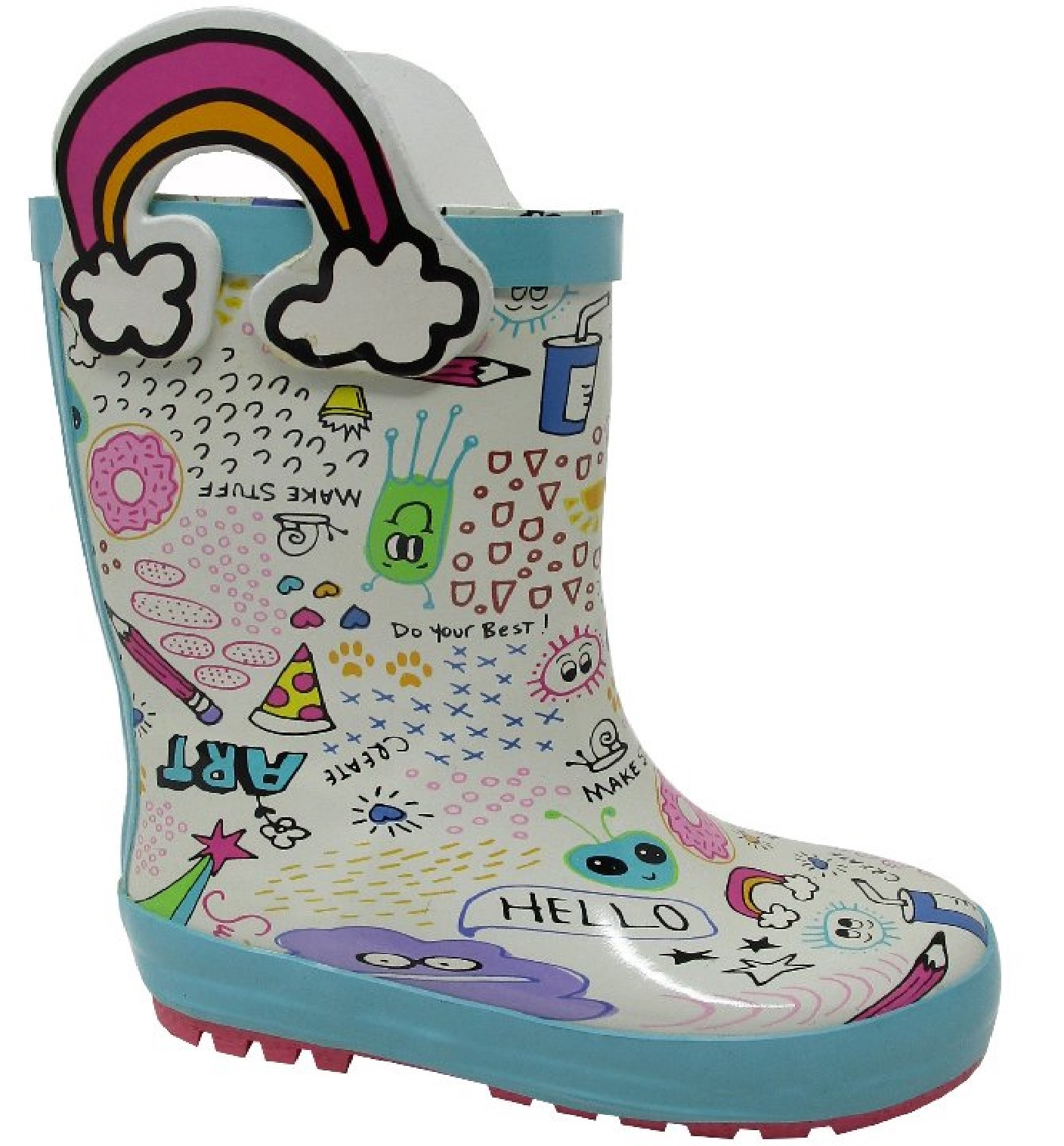 KIDS GIRLS CHILDRENS RAINBOW WATERPROOF RAIN RUBBER WELLIES